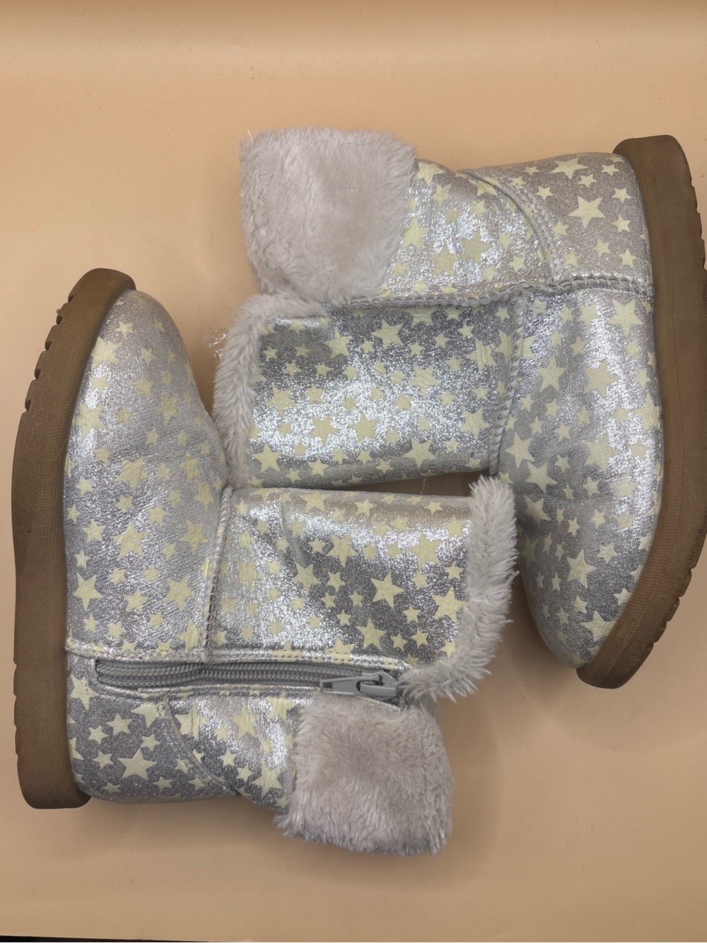Roebuck & Co. Toddler Girls Size 10 Silver Metallic Cozy Boots Warm Comfortable
